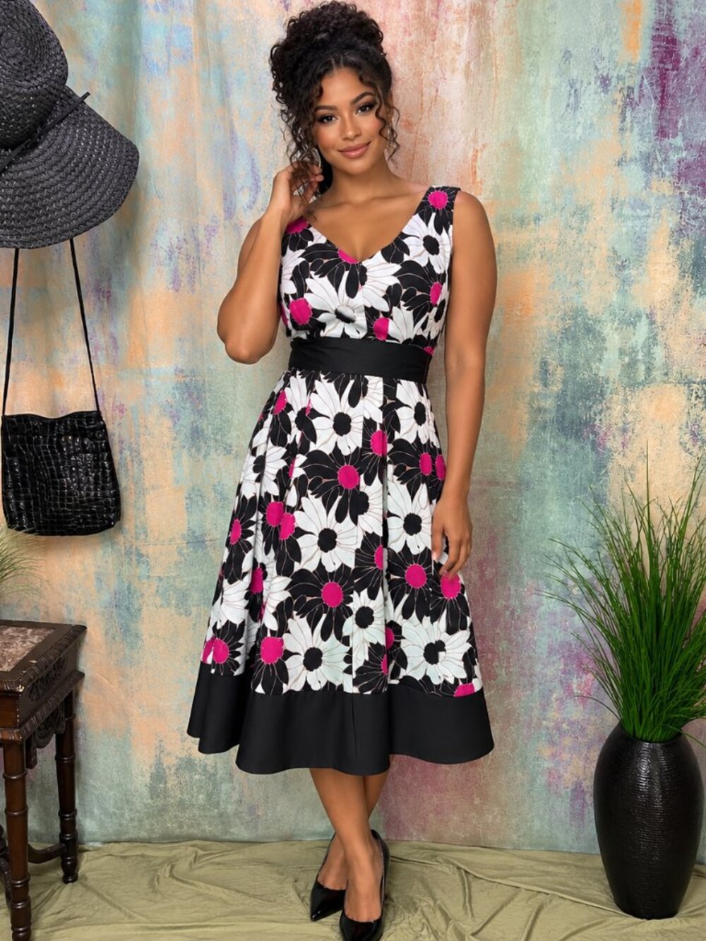📌Nine West Floral -Fitted Bodice -Fit & Flare -Just Below the Knee Cotton Dress